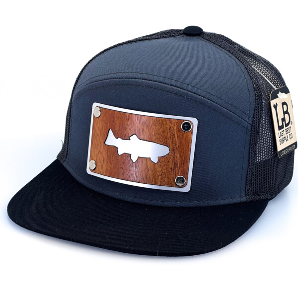 Mahogany Fish on Silver Plate Patch Trucker Flat Bill Hat Thumbnail
